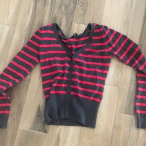 Red and grey cardigan